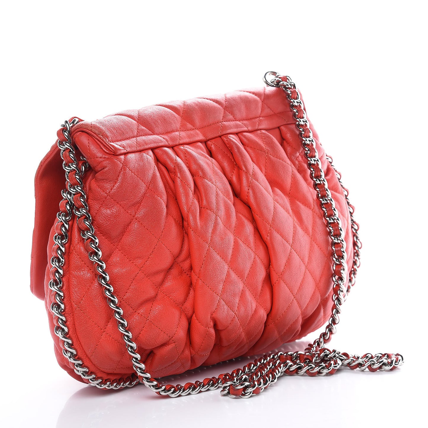 Washed Lambskin Quilted Large Chain Around Messenger Red