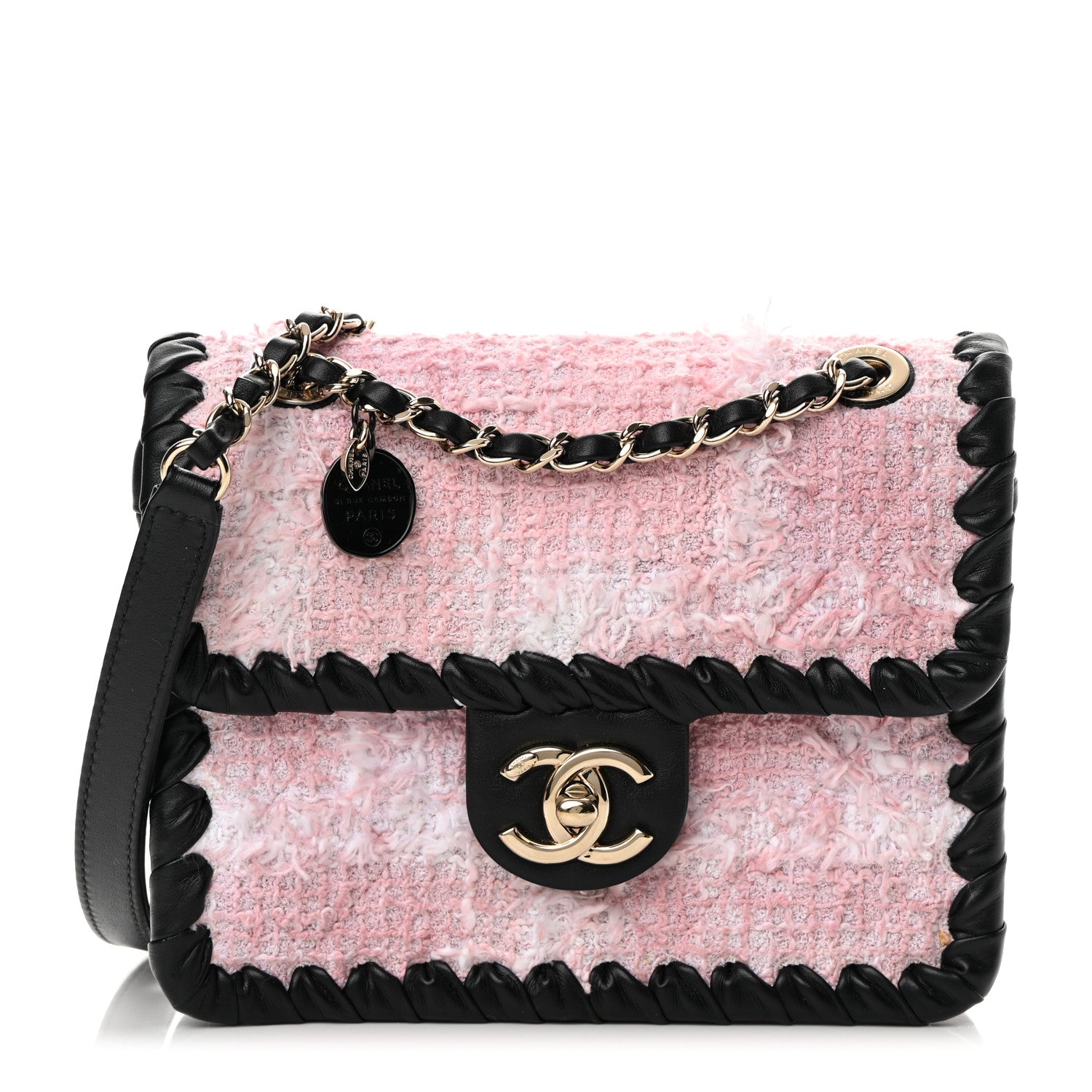 Chanel Tweed Braided Calfskin Mini My Own Frame Flap Pink Black 1 of 12