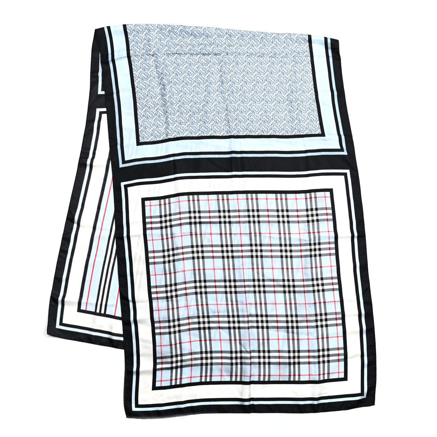 Burberry Silk Monogram Icon Stripe Check Print Scarf Pale Blue 2 of 4