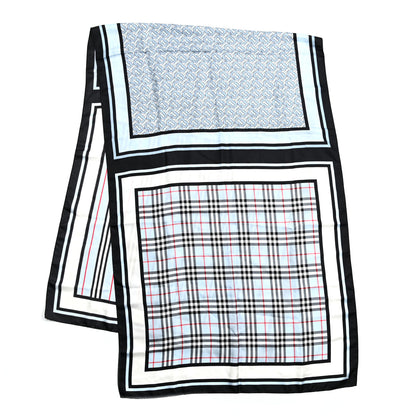 Burberry Silk Monogram Icon Stripe Check Print Scarf Pale Blue 2 of 4