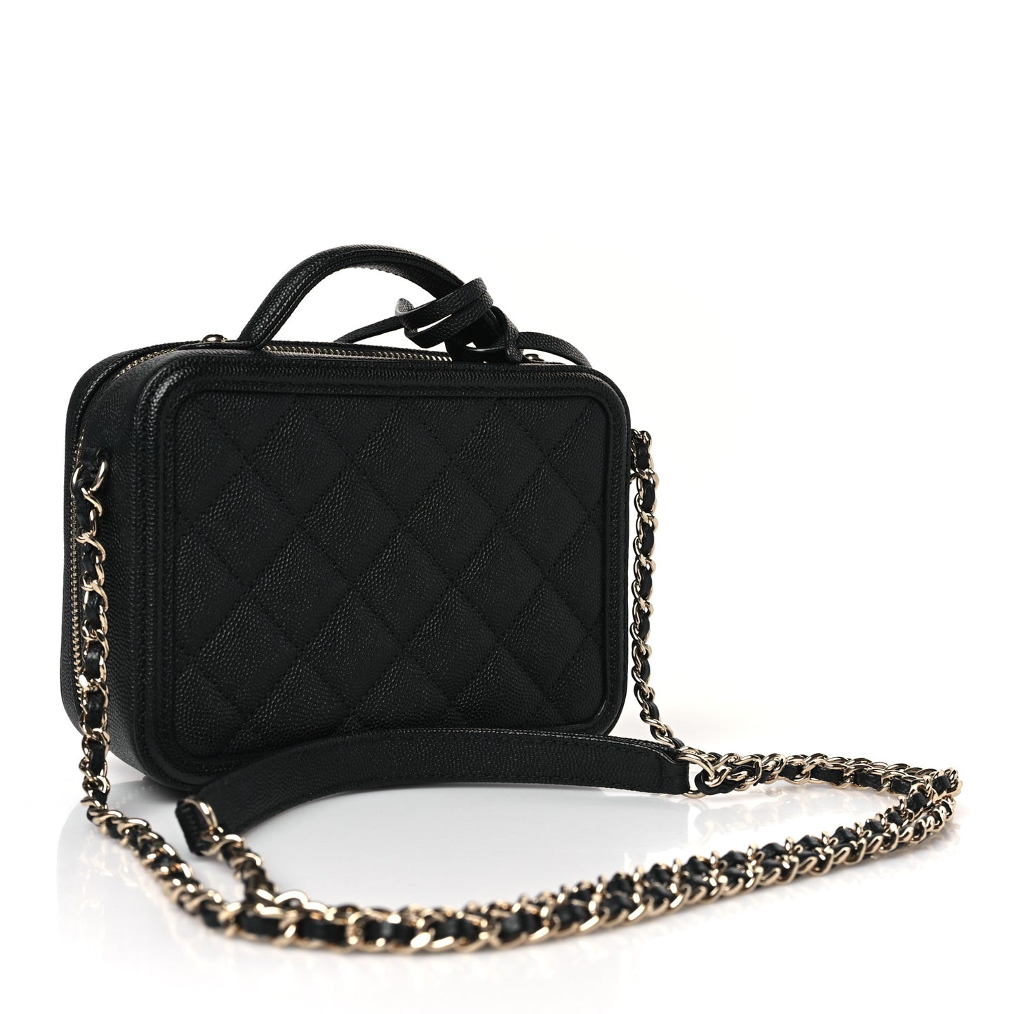 Caviar Quilted Small CC Filigree Vanity Case Black