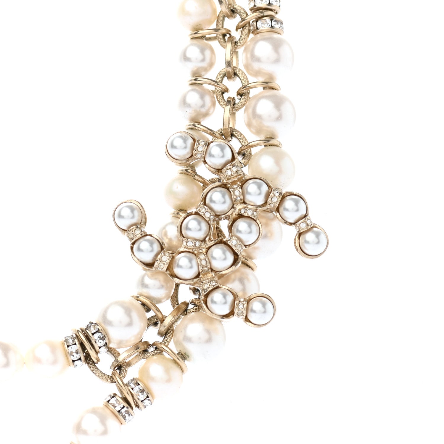 Chanel Pearl Crystal Nefertiti CC Short Necklace Gold Grey 4 of 7