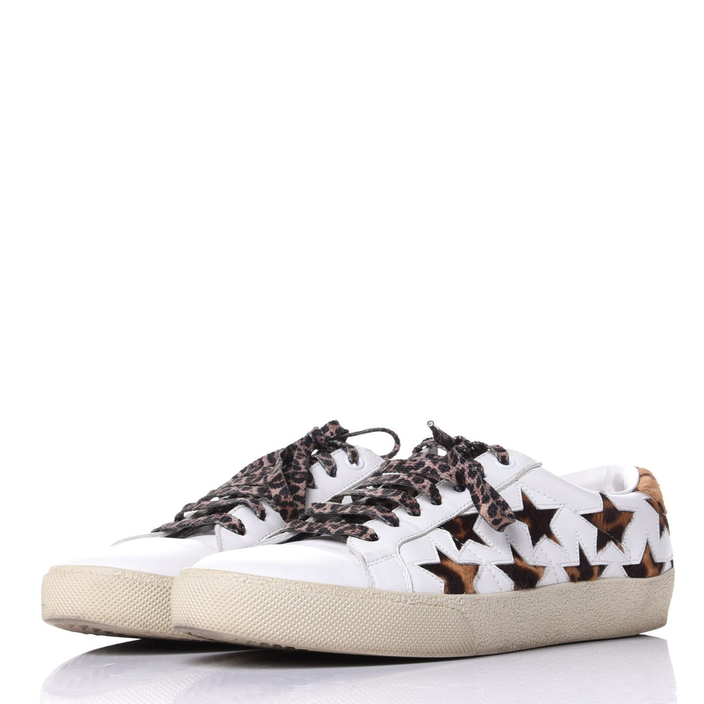 Calfskin Pony Hair Star Court Sneakers 38 White
