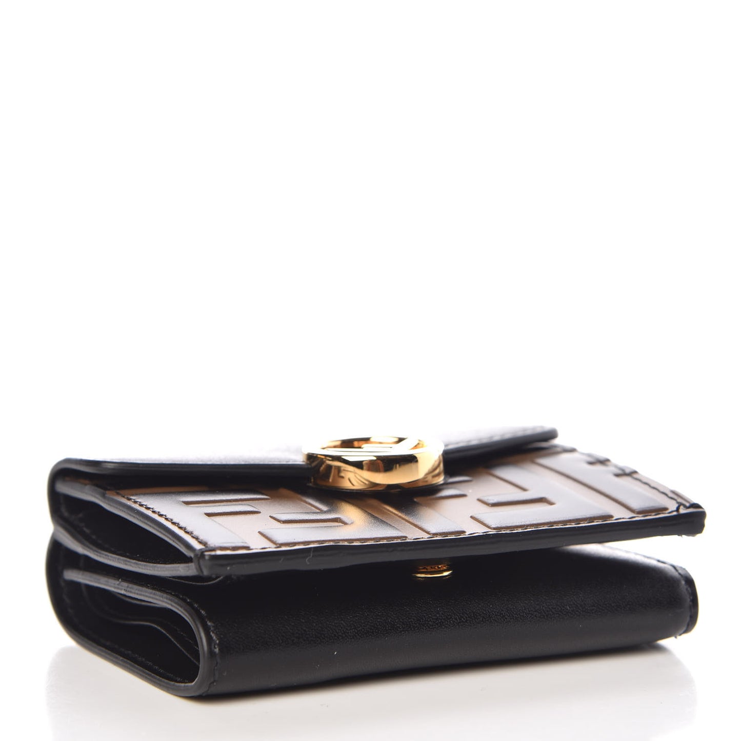 Vitello Liberty F is Fendi Bi-Color FF 1974 Embossed Micro Tri-Fold Envelope Wallet Maya Black