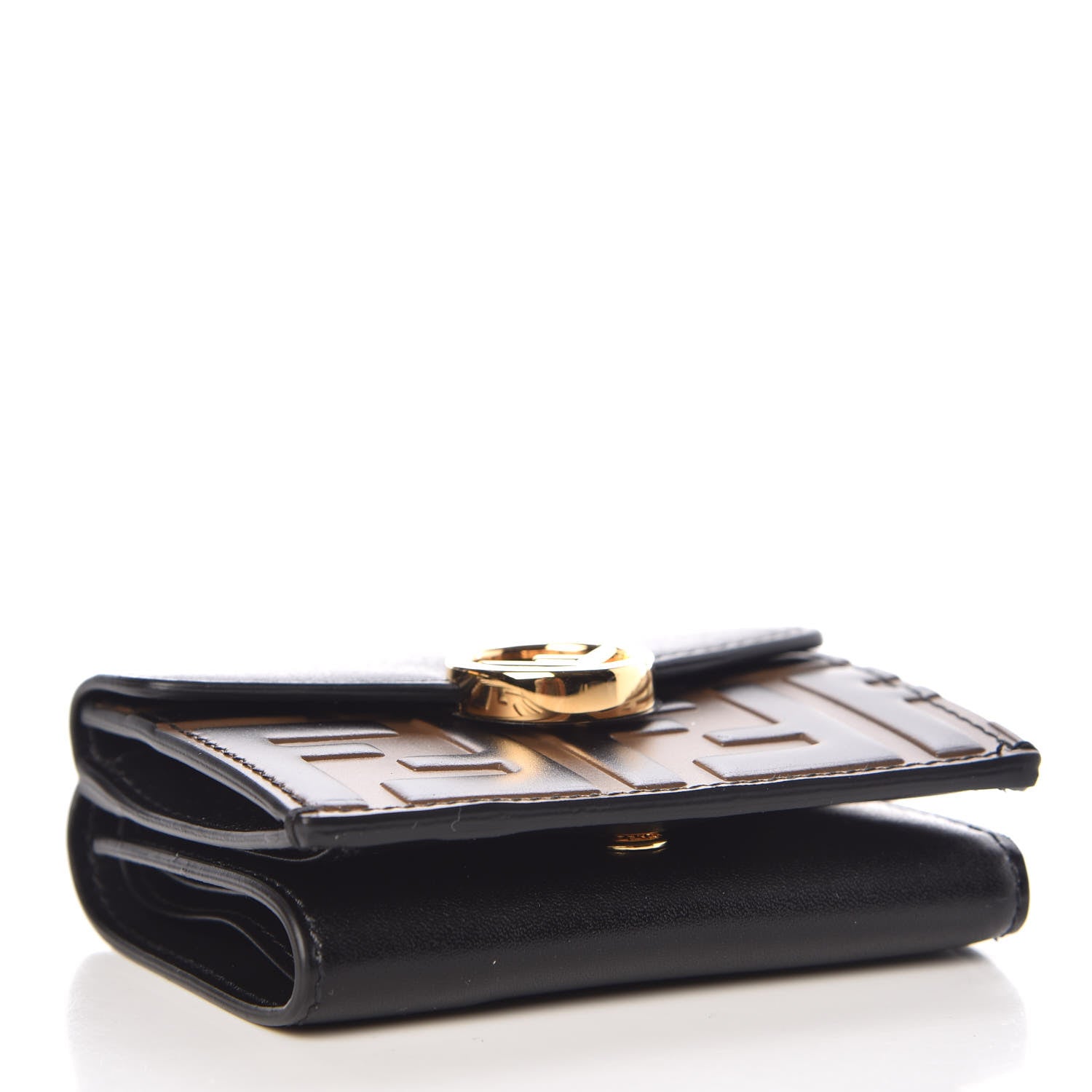 Fendi Vitello Liberty F is Fendi Bi-Color FF 1974 Embossed Micro Tri-Fold Envelope Wallet Maya Black 4 of 8
