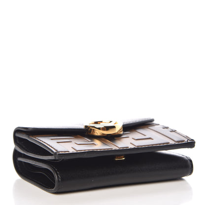 Fendi Vitello Liberty F is Fendi Bi-Color FF 1974 Embossed Micro Tri-Fold Envelope Wallet Maya Black 4 of 8