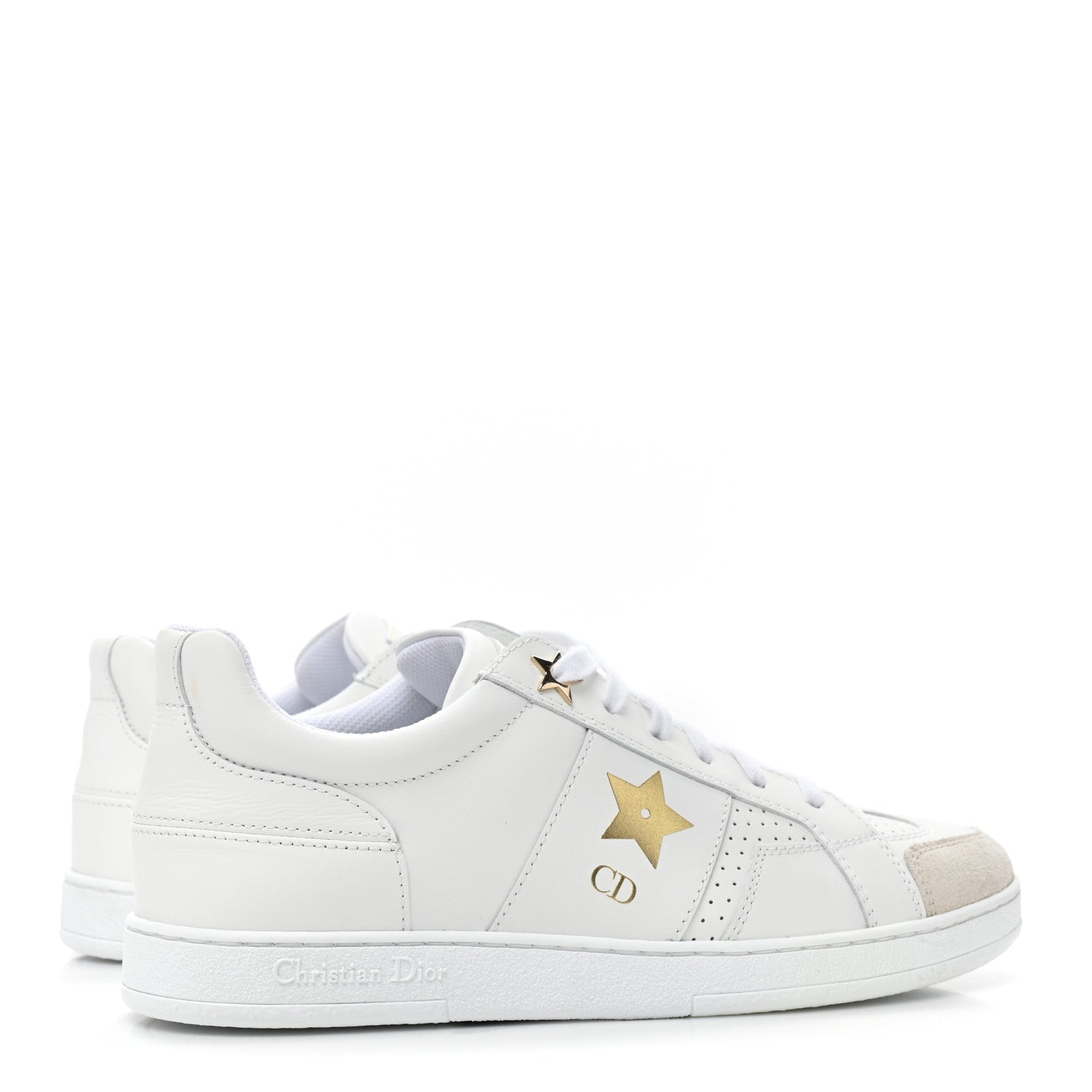 Christian Dior Calfskin Suede Dior Star Low Top Sneakers 37.5 White Black 4 of 8