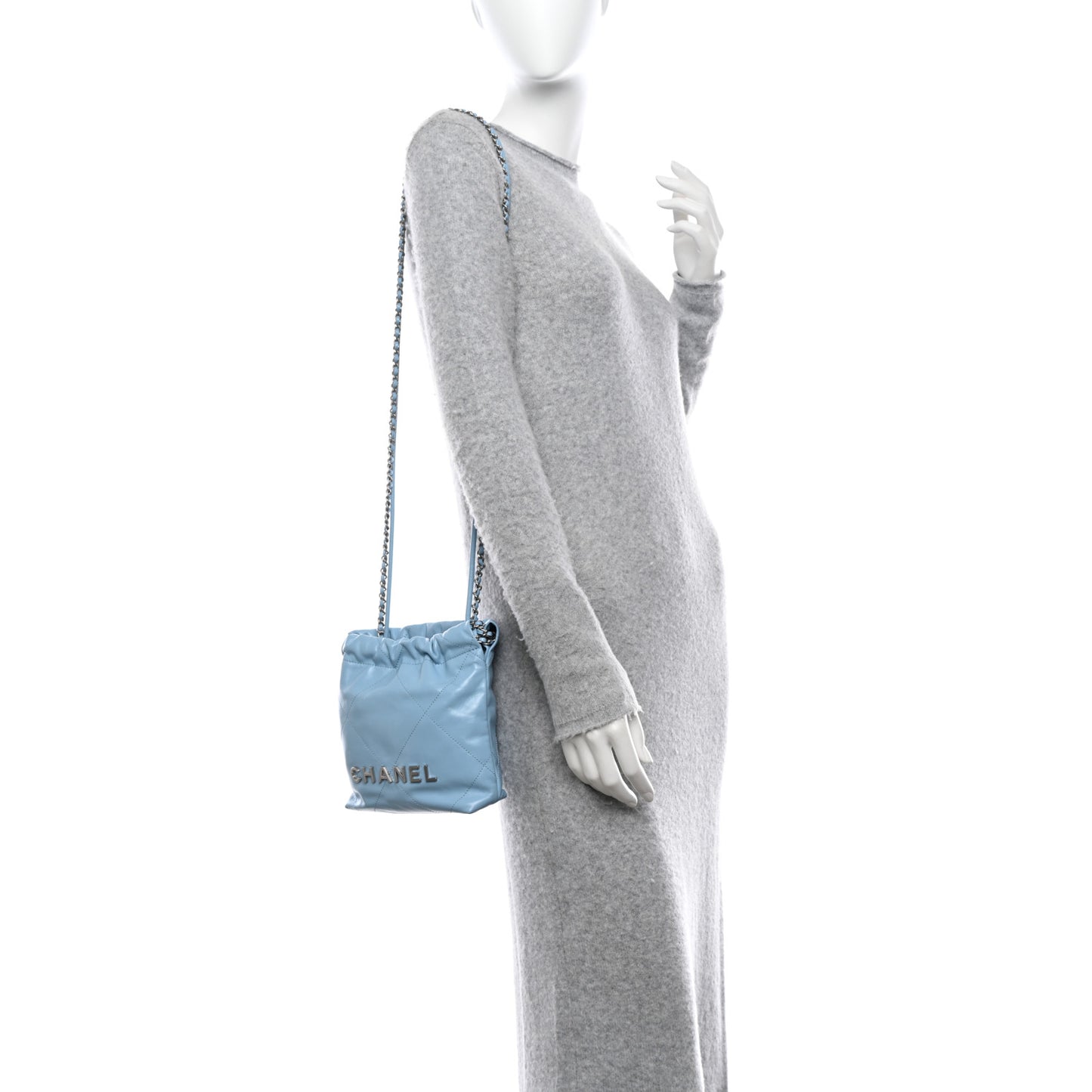 Shiny Calfskin Quilted Mini 22 Light Blue