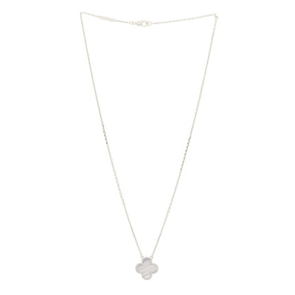 Van Cleef & Arpels 18K White Gold Chalcedony Vintage Alhambra Pendant Necklace 3 of 6