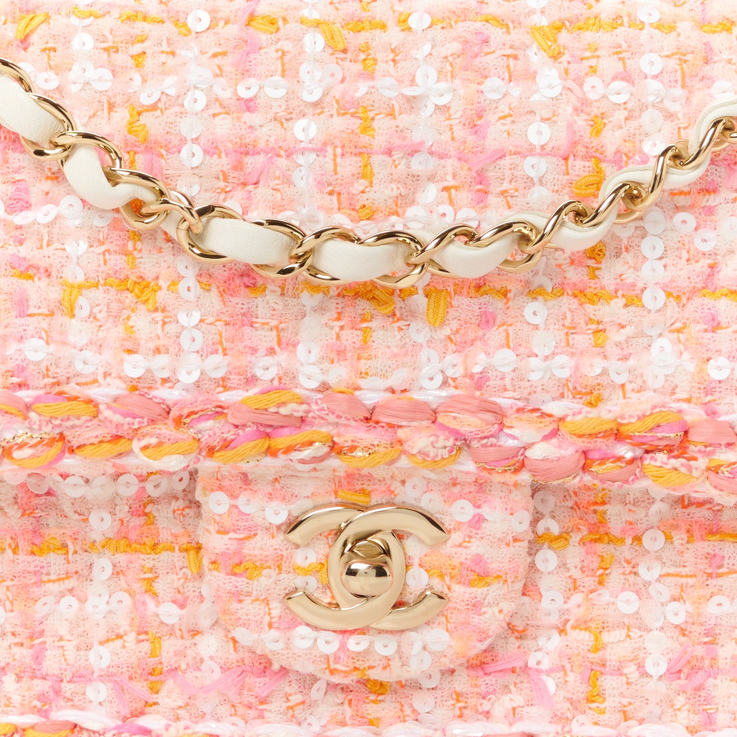 Chanel Tweed Braided Medium Flap Pink Orange 9 of 11