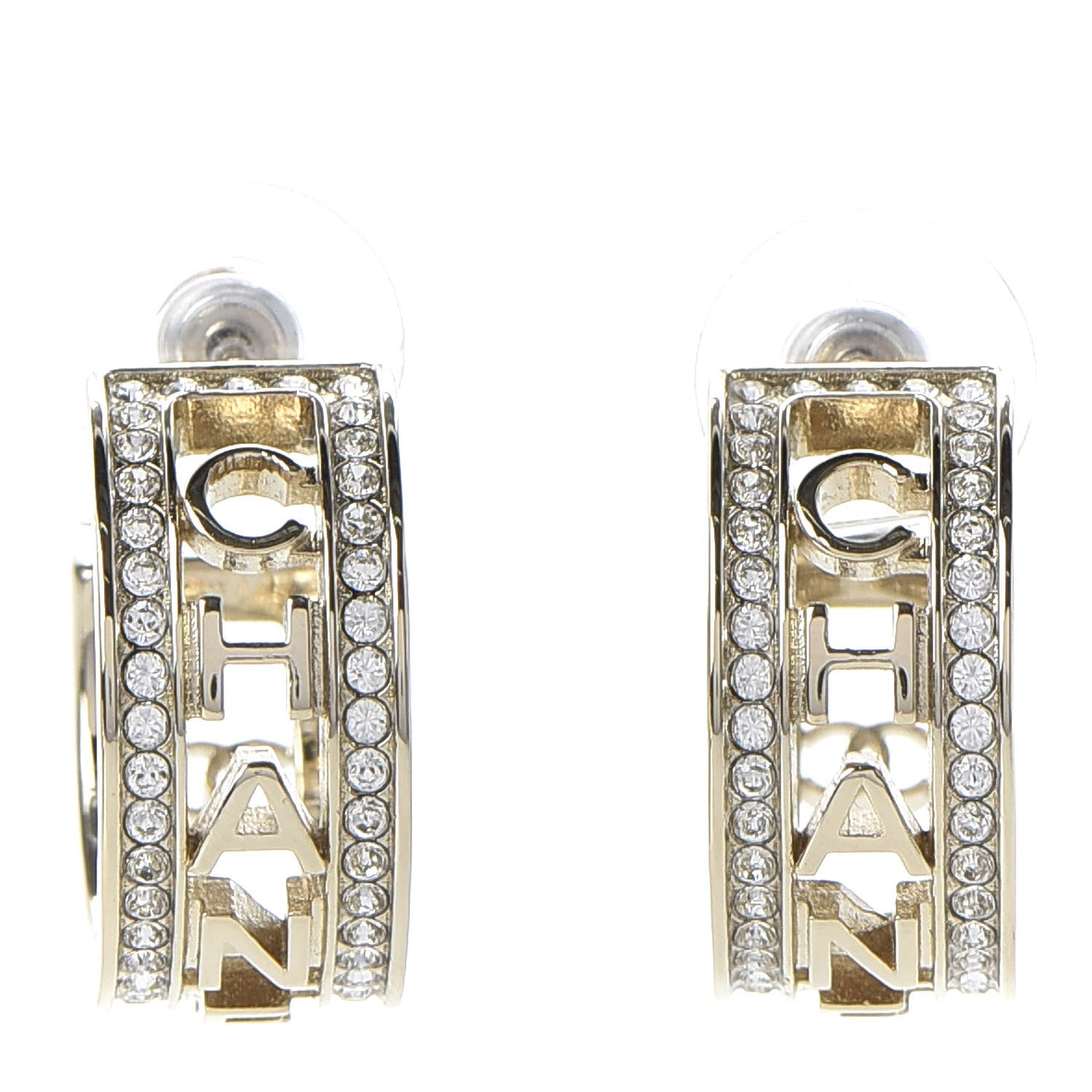 Chanel Metal Crystal Bow-tiful CC Hoop Earrings Gold 1 of 4