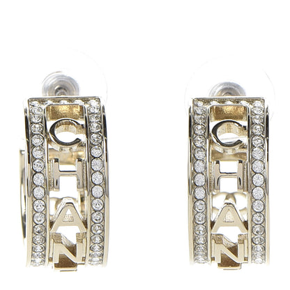 Chanel Metal Crystal Bow-tiful CC Hoop Earrings Gold 1 of 4