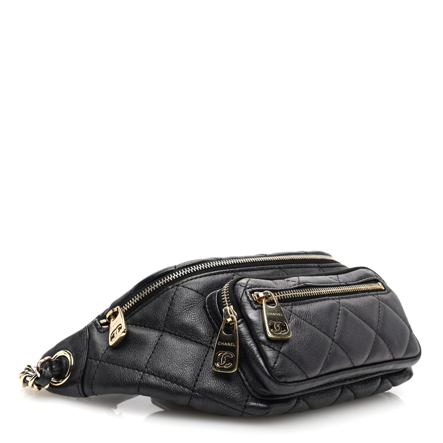 Iridescent Calfskin Quilted All About Waist Belt Bag Black