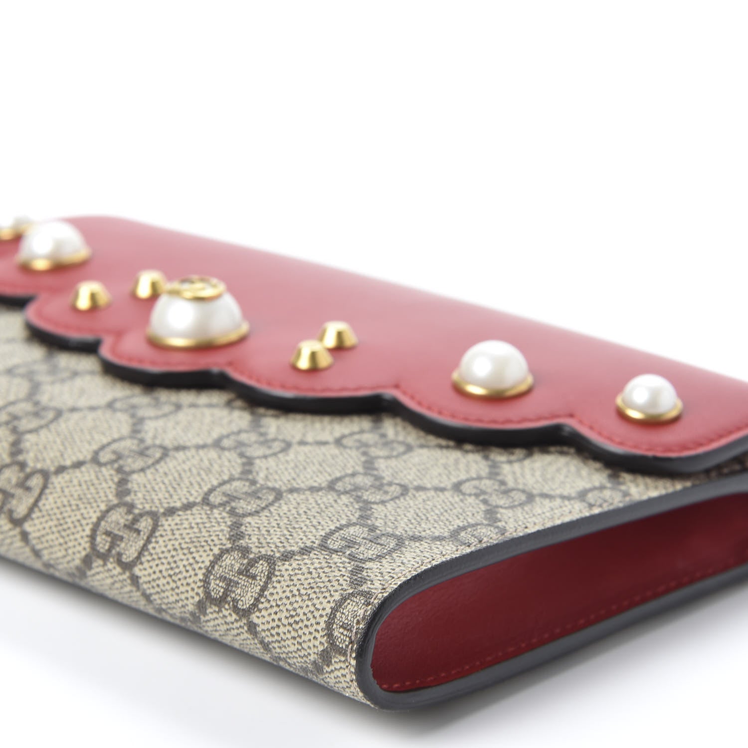 Gucci GG Supreme Monogram Mini Peony Pearly Clutch Red 7 of 10