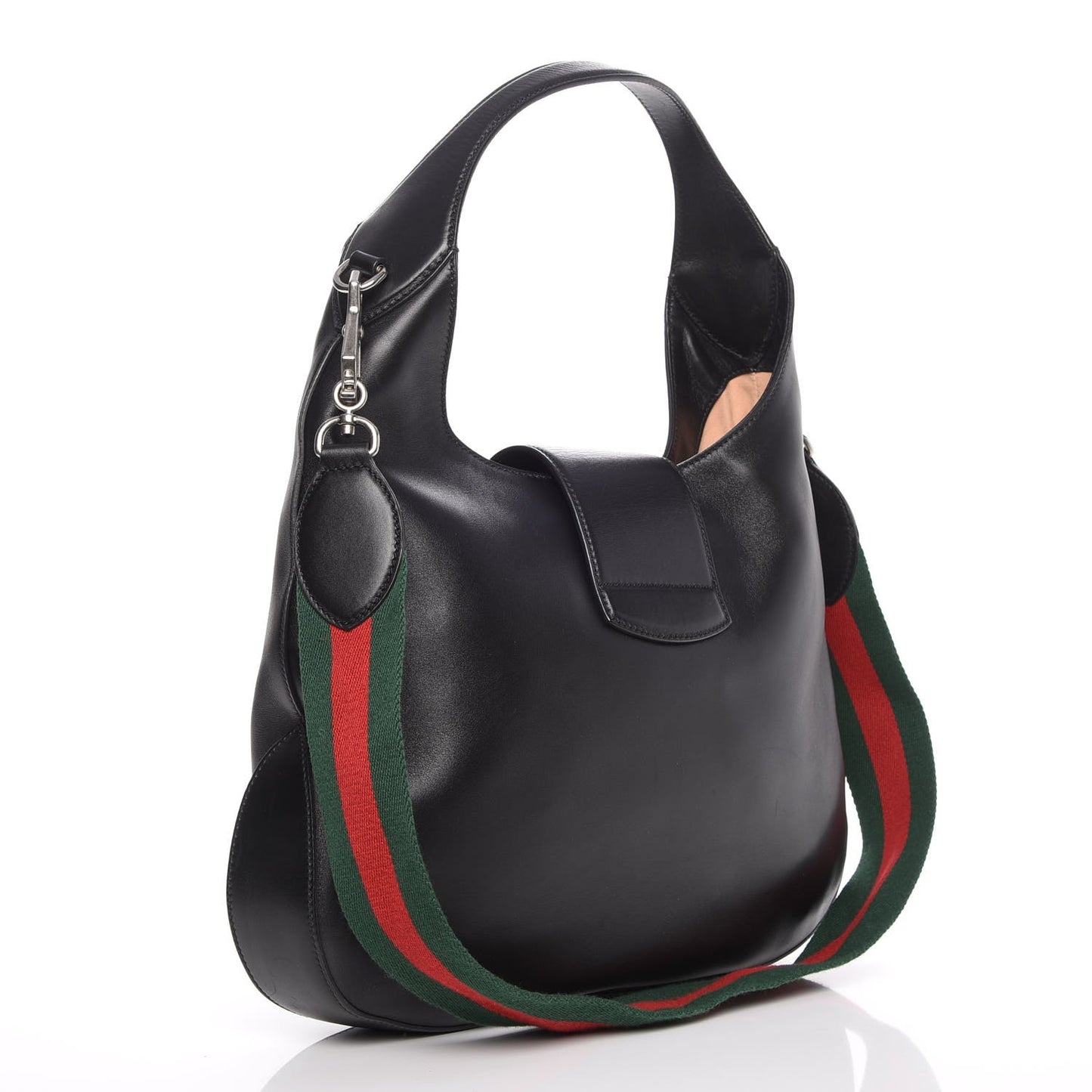 Calfskin Web Stripe Medium Dionysus Hobo Black