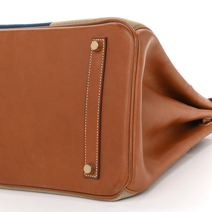 Hermes Toile Natural Barenia Flag Birkin 35 Fauve 10 of 26