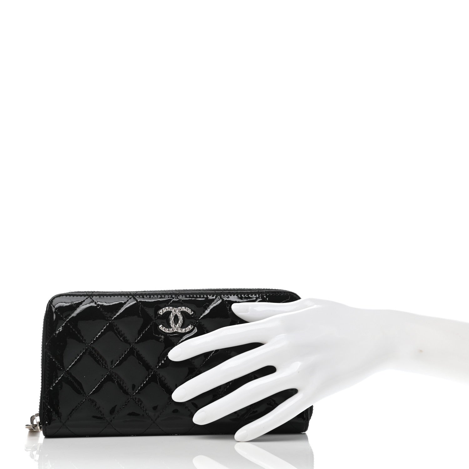 Chanel Patent Quilted Brilliant Zip Around Wallet Black 2 of 8