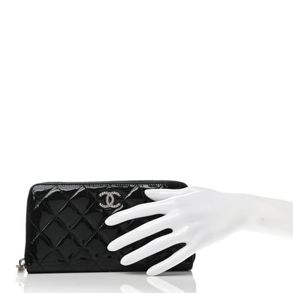 Chanel Patent Quilted Brilliant Zip Around Wallet Black 2 of 8