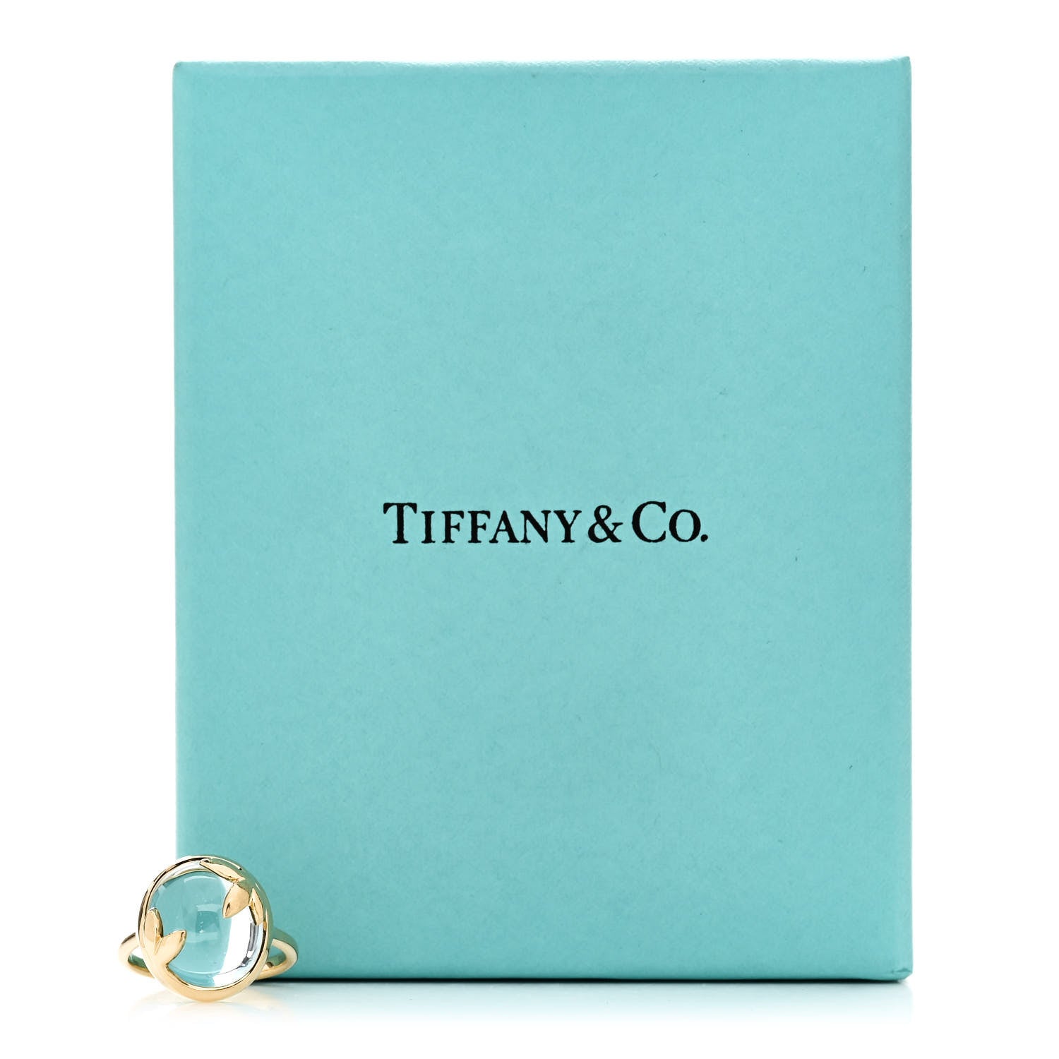 Tiffany 18K Yellow Gold Blue Topaz Paloma Picasso Olive Leaf Ring 49 5 8 of 8