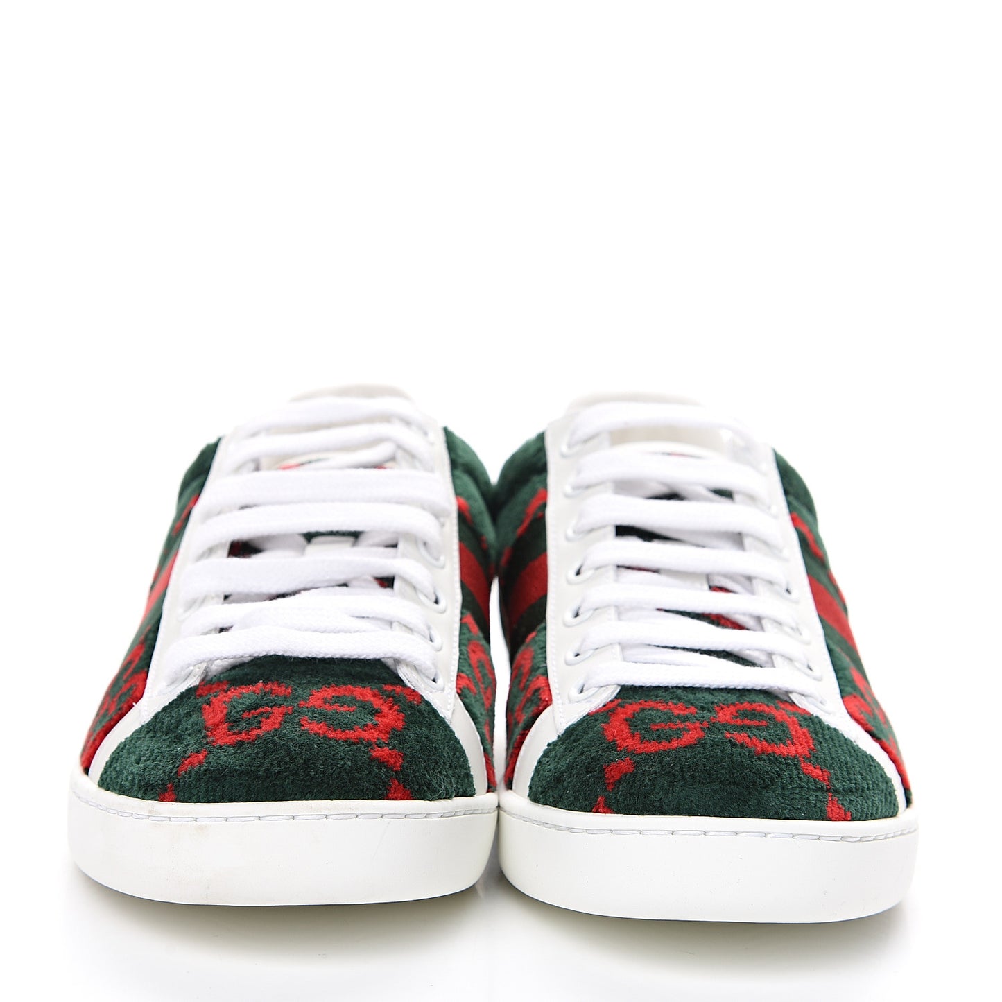 Terry Cloth GG Monogram Web Womens Ace Sneakers 36 Green Red