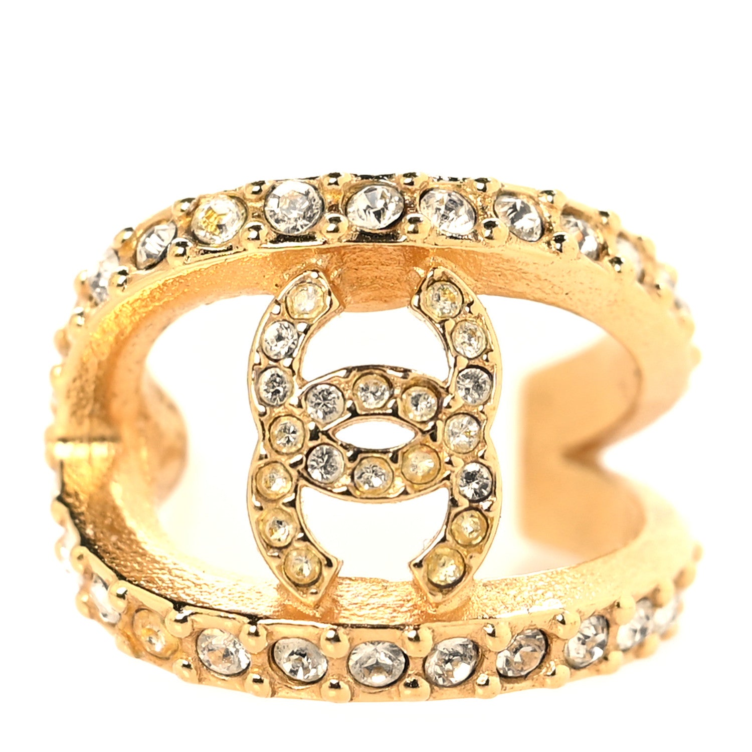 Chanel Crystal Strass CC Double Hoop Earrings Gold 5 of 6