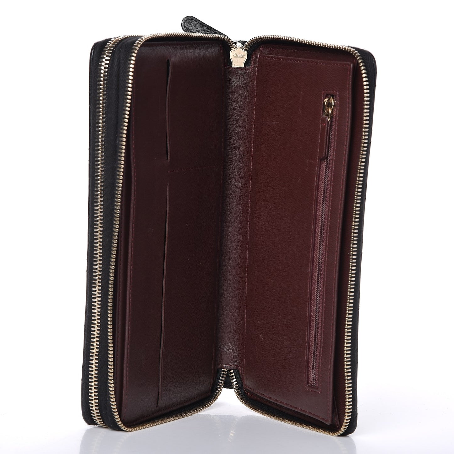 Lambskin Quilted Large Double Zip Around Organizer Wallet Black