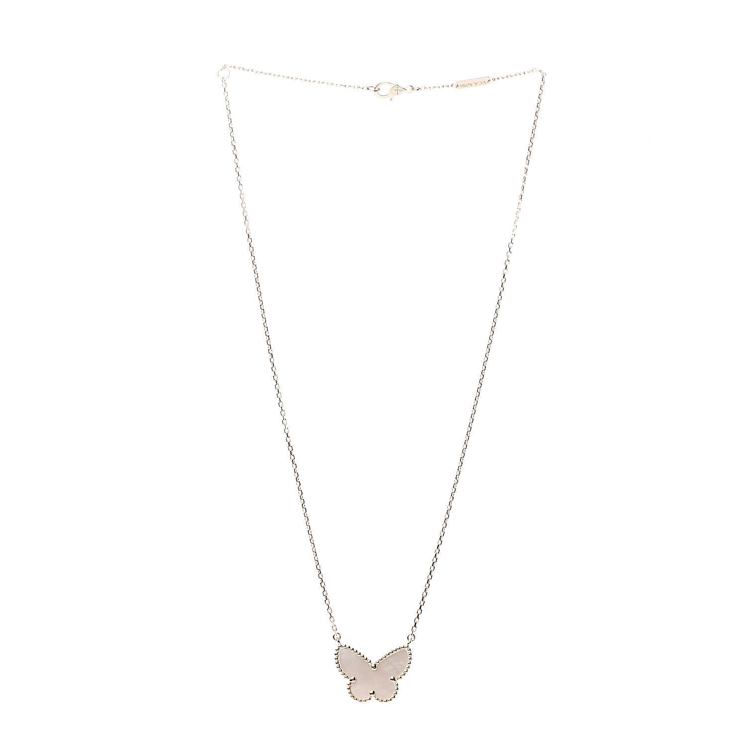 Van Cleef & Arpels 18K Yellow Gold Mother of Pearl Lucky Alhambra Butterfly Pendant Necklace 3 of 8