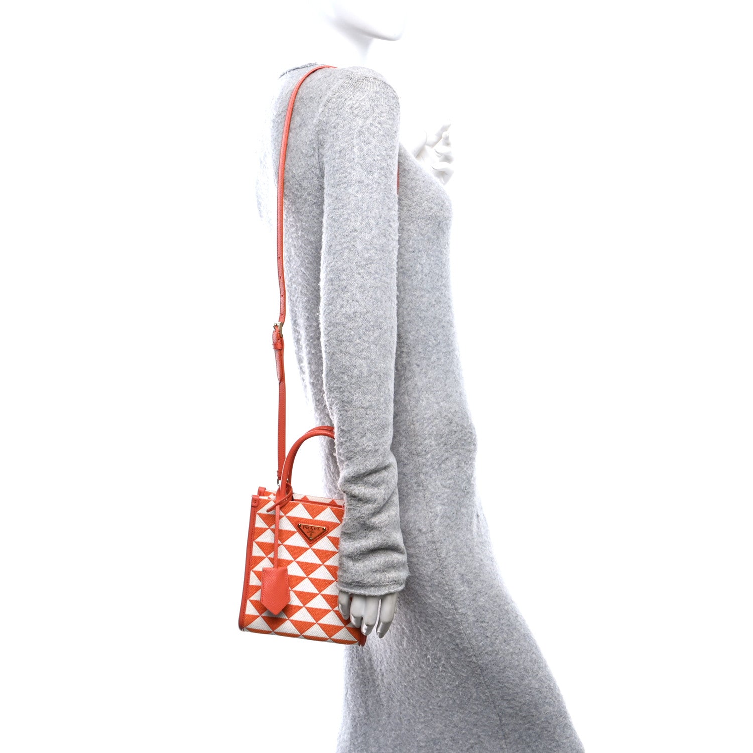 Prada Jacquard Saffiano Triangolo Symbole Embroidered Micro Tote Arancio White 2 of 9