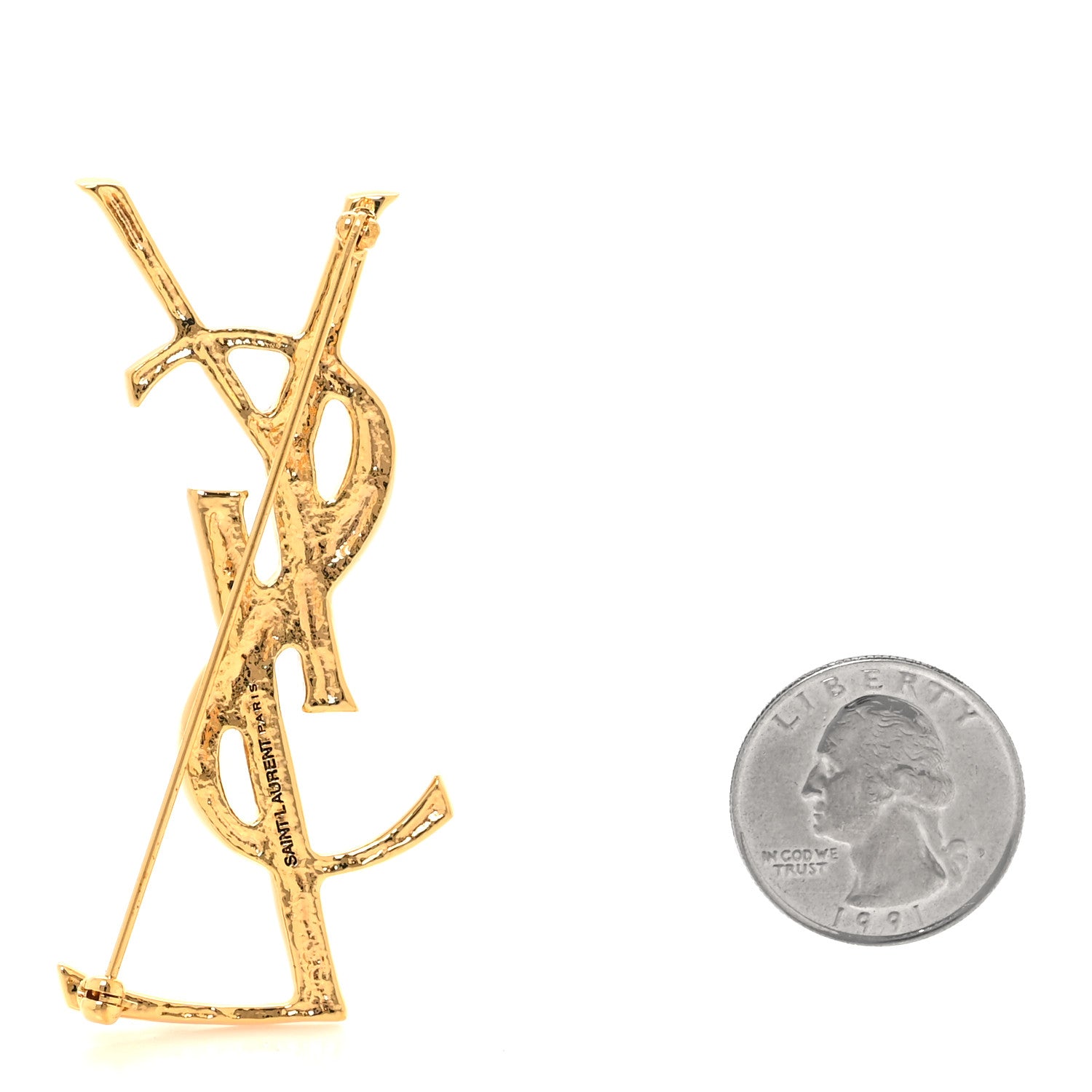 Saint Laurent Monogram Crocodile Opyum Brooch Gold 2 of 3