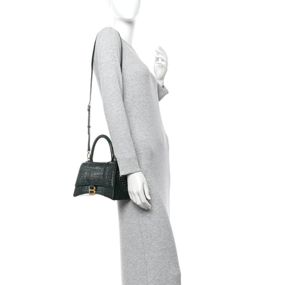 Balenciaga Shiny Calfskin Crocodile Embossed Small Hourglass Top Handle Bag Forest Green 2 of 9