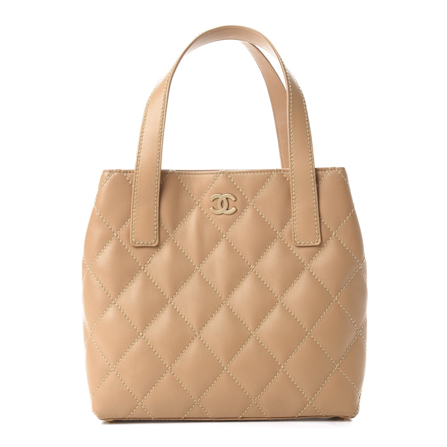 Calfskin Quilted Surpique Stitch Small Tote Beige