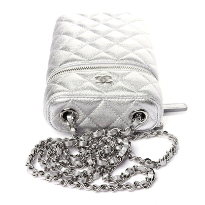 Chanel Metallic Lambskin Quilted Phone Holder With Chain Silver 10 of 12