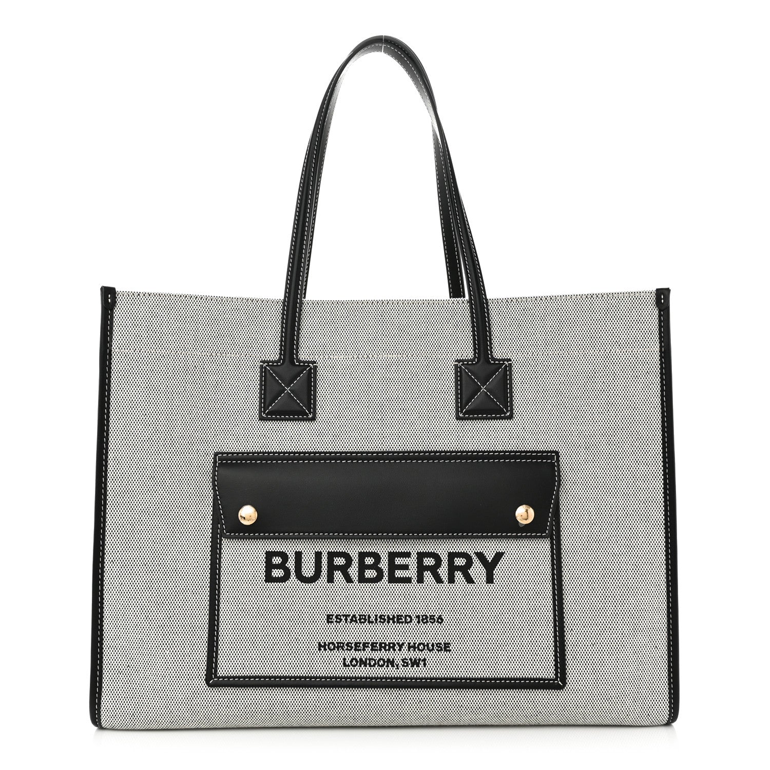 Burberry Canvas Smooth Calfskin Medium Two Tone Freya Tote Black 1 of 10