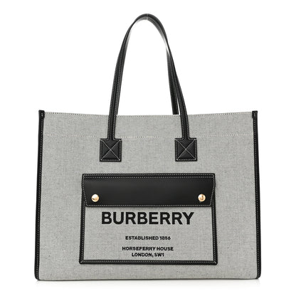 Burberry Canvas Smooth Calfskin Medium Two Tone Freya Tote Black 1 of 10