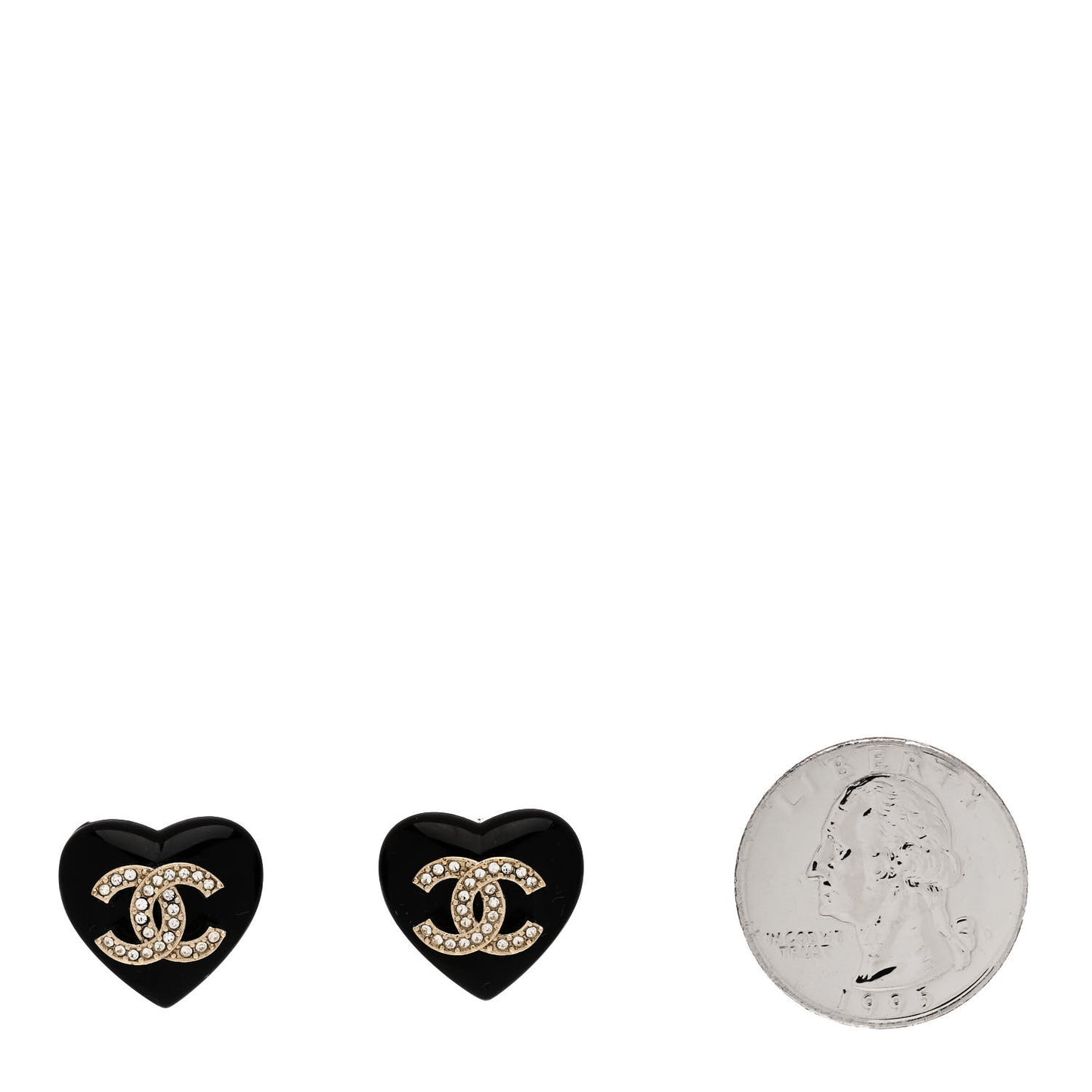 Resin Crystal CC Heart Earrings Black Gold