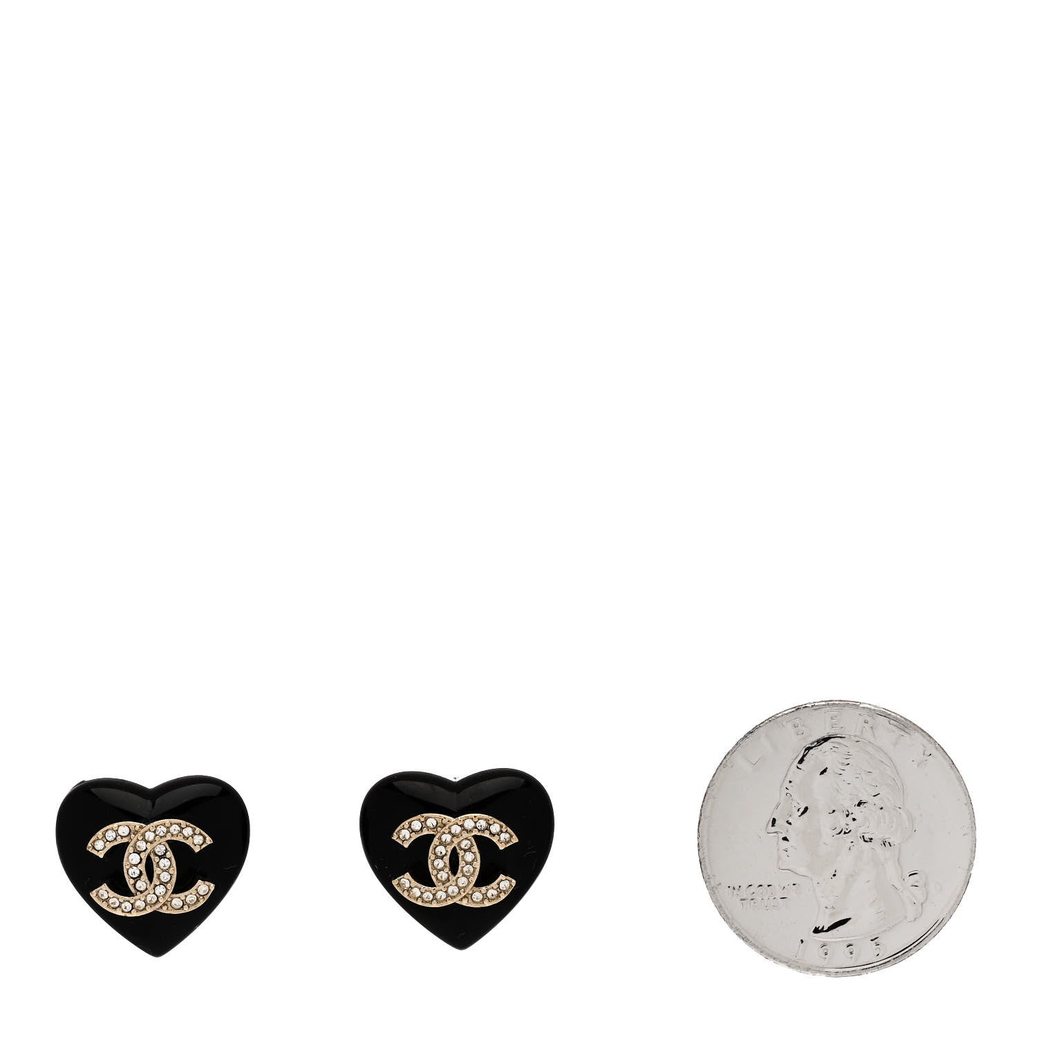 Chanel Resin Crystal CC Heart Earrings Black Gold 2 of 4