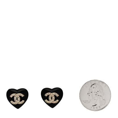 Chanel Resin Crystal CC Heart Earrings Black Gold 2 of 4