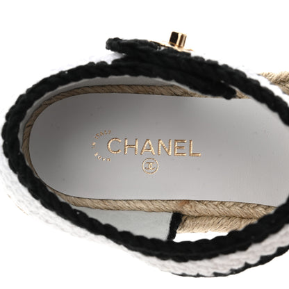 Chanel Braided Knit Cap Toe CC Ankle Strap Espadrilles 40 White Black 5 of 9