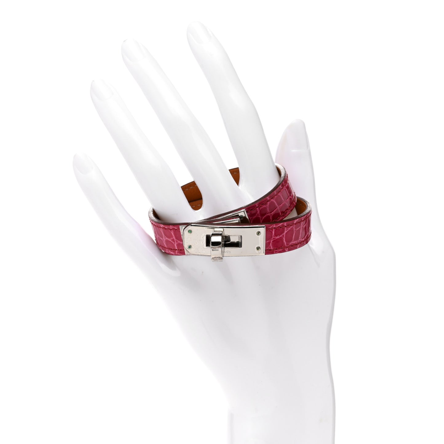 Shiny Alligator Kelly Double Tour Bracelet S Fuchsia