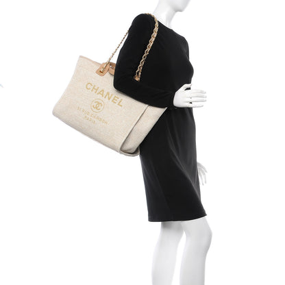 Chanel Canvas Large Deauville Tote Light Beige 3 of 17