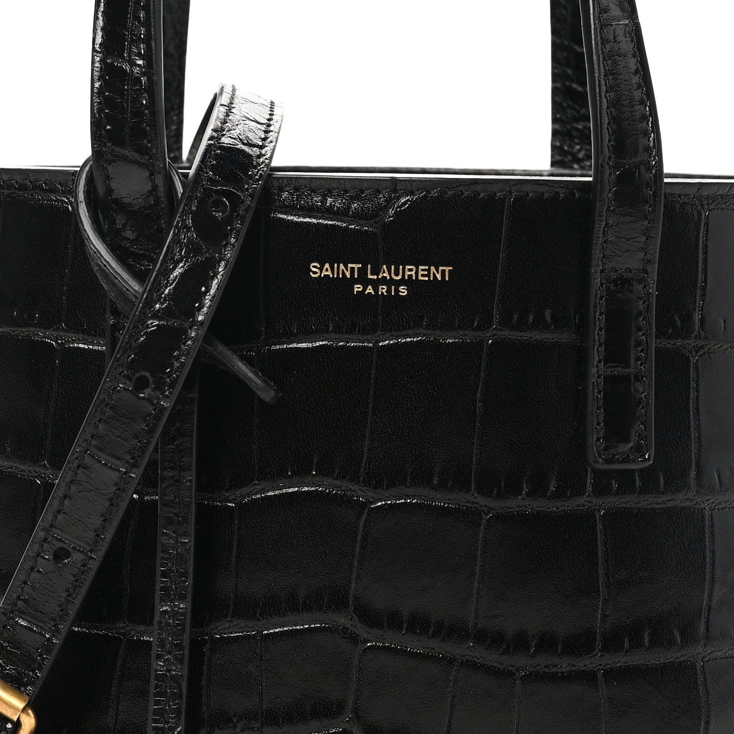 Saint Laurent Calfskin Crocodile Embossed Paris Mini Toy Shopper Tote Black 8 of 10