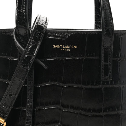 Saint Laurent Calfskin Crocodile Embossed Paris Mini Toy Shopper Tote Black 8 of 10