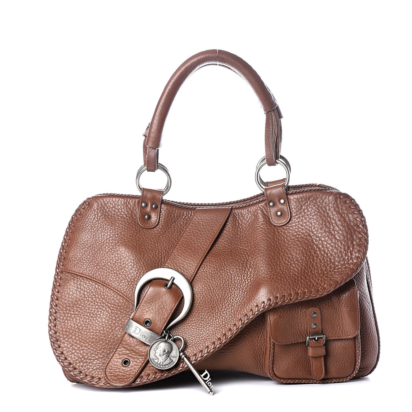 Calfskin Braided Gaucho Double Saddle Bag Brown
