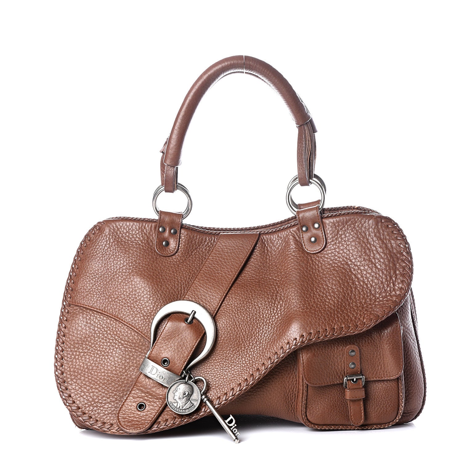 Christian Dior Calfskin Braided Gaucho Double Saddle Bag Brown 1 of 15
