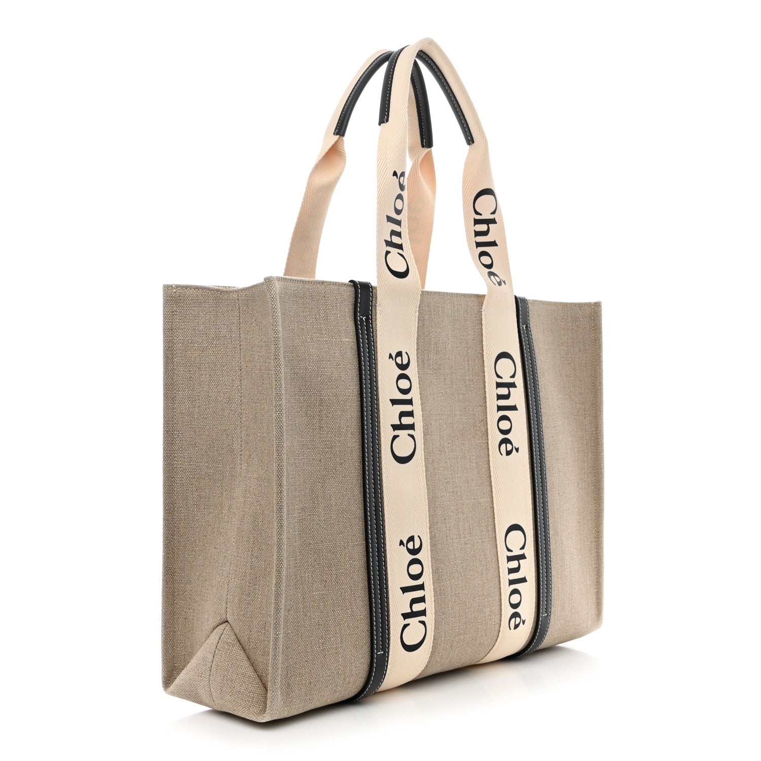 Chloe Linen Calfskin Large Woody Ribbon Tote White Blue 3 of 10