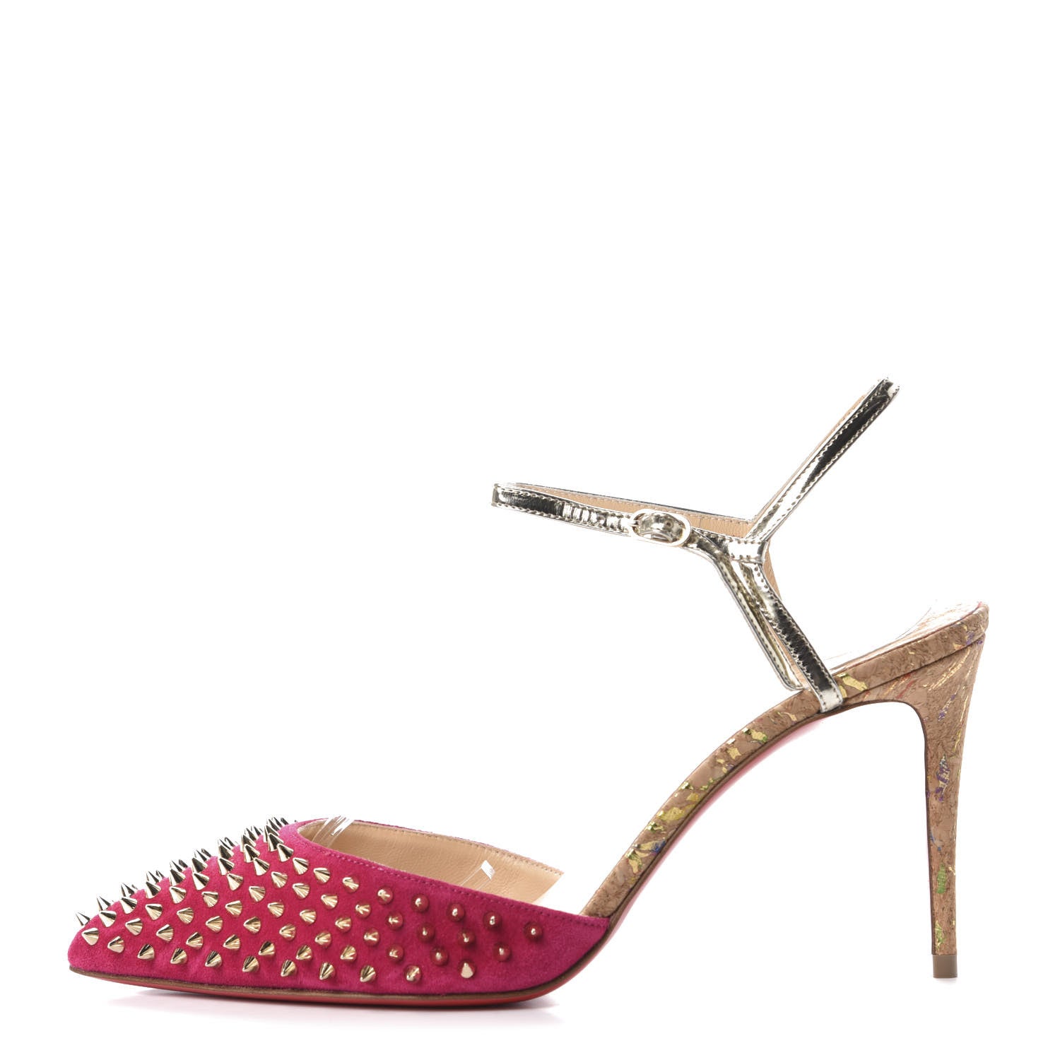 Christian Louboutin Suede Lame Cork Baila Spike 100 Pumps 37.5 Rosa 1 of 9