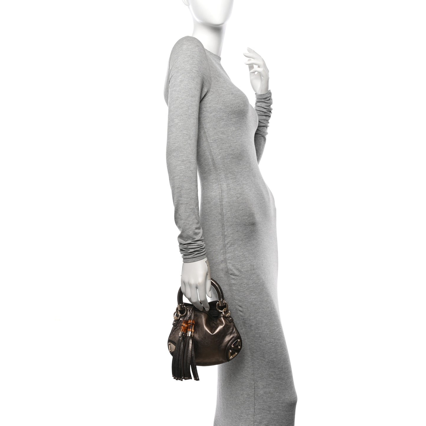 Metallic Calfskin Mini Indy Top Handle Bag Pewter