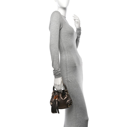 Gucci Metallic Calfskin Mini Indy Top Handle Bag Pewter 2 of 12