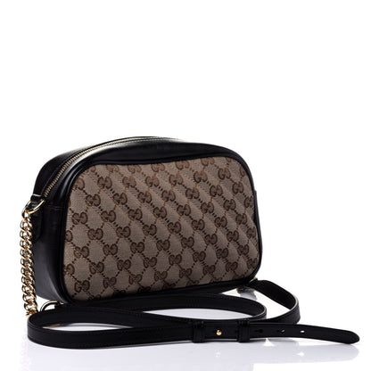 Gucci Monogram Matelasse Diagonal Small GG Marmont Chain Shoulder Bag Beige Black 2 of 4