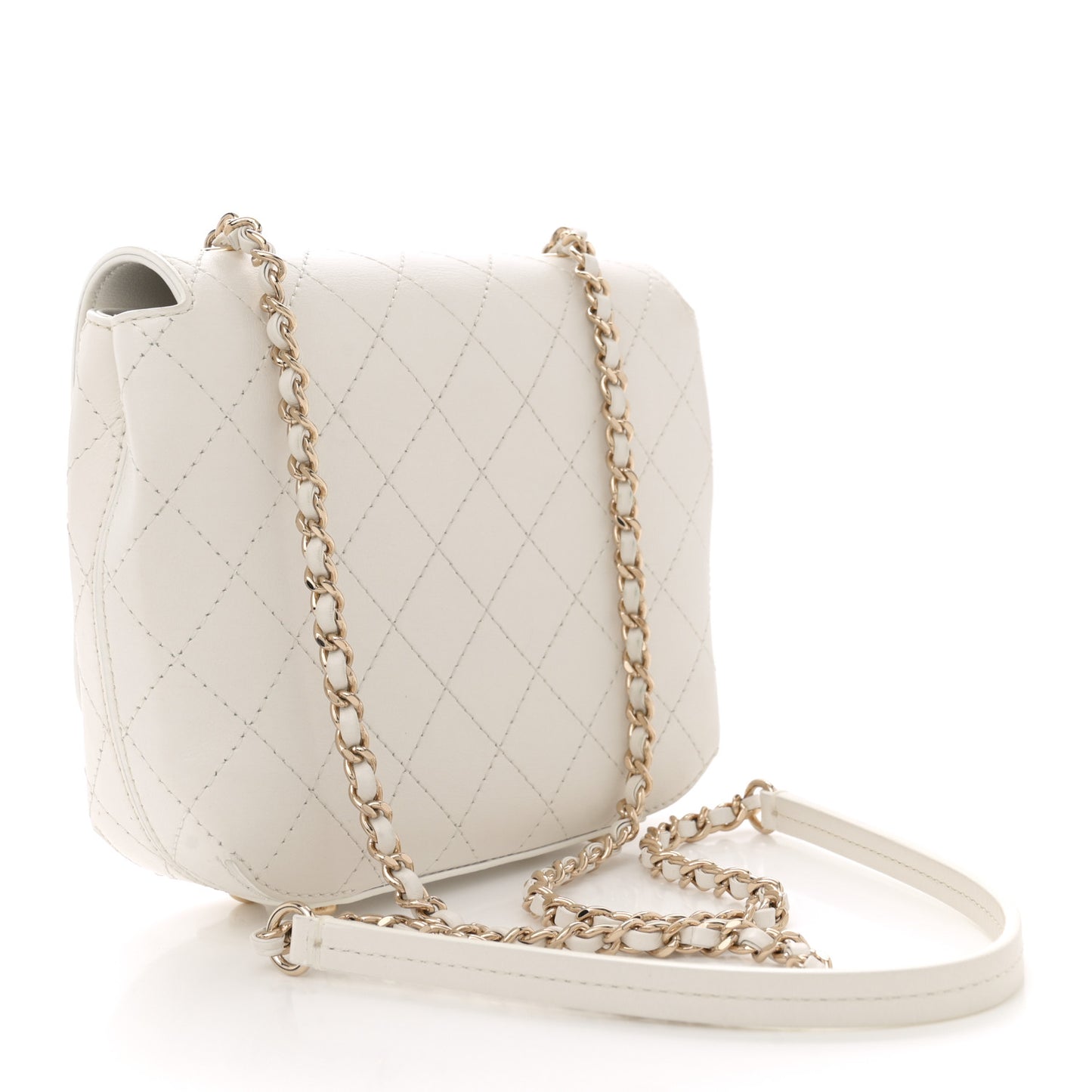 Calfskin Stitched Small Covered CC Flap Bag White
